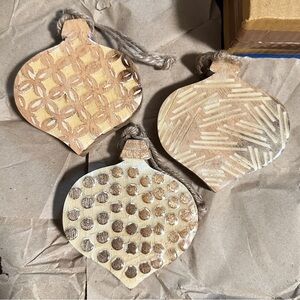 New Set of 3 mango wood ornaments, Sam + Ollie modern farmhouse, Christmas, gift